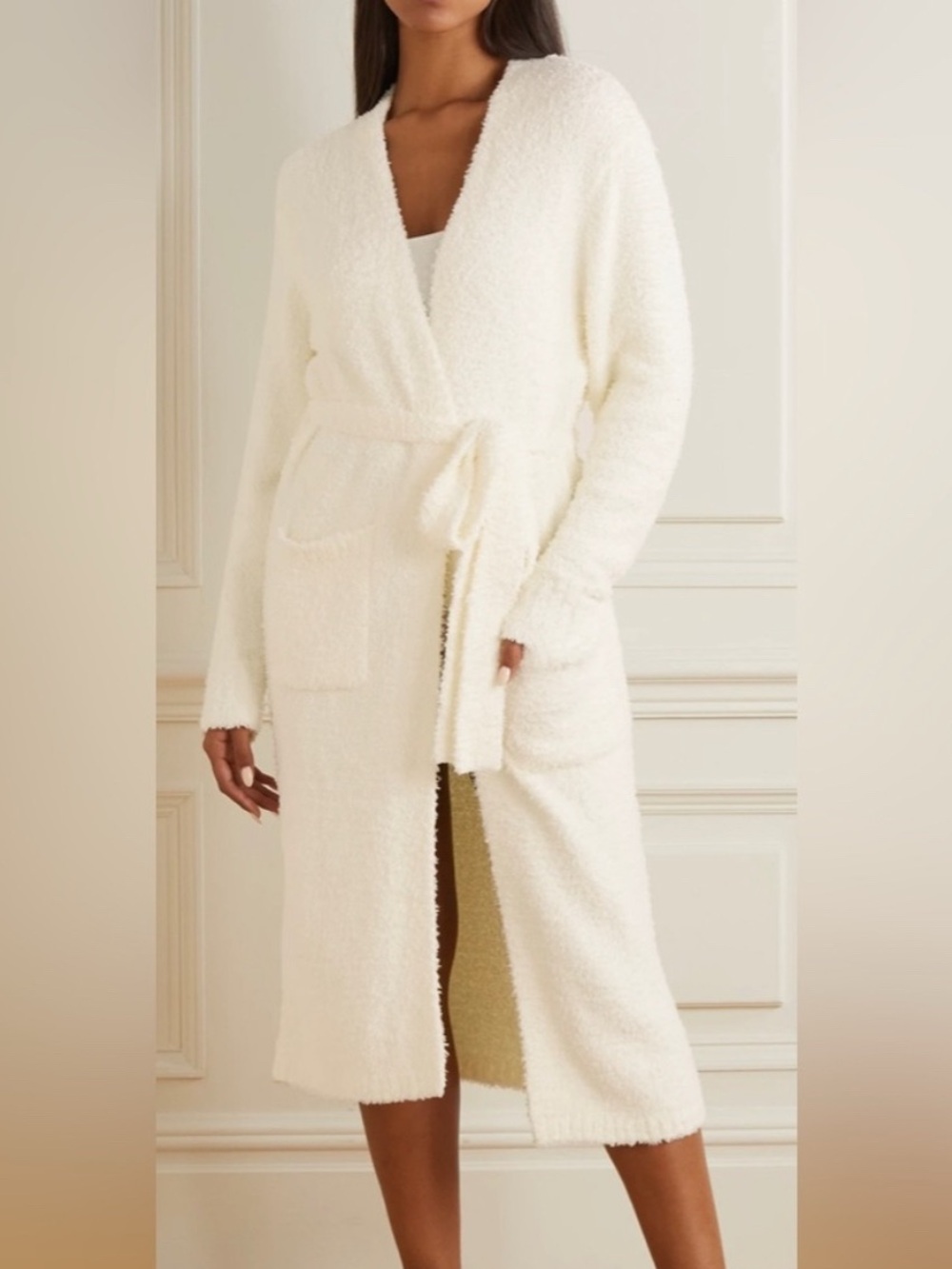 SKIMS Cozy Knit Plush Long Wrap Robe in Off-White S/M